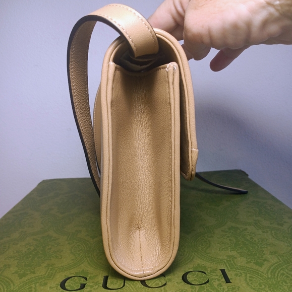 NEW! GUCCI MATISSE LEATHER BAG SOFT LEATHER BEIGE CLAIRE SILVER/GOLD GG LOCK - Picture 9 of 16